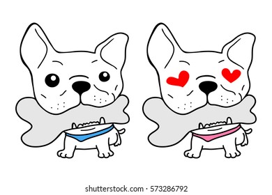Cute french bulldog vector holding a bone with feeling lovely