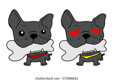 Cute french bulldog vector holding a bone with feeling lovely