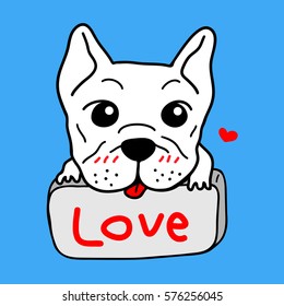 Cute french bulldog vector holding label with wording love