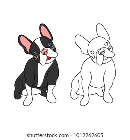 Cute French Bulldog. Vector Illustration. isolated on White Background.