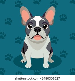 Cute French bulldog vector illustration. Cartoon illustration bulldog dog flat style. Adorable French Bulldog puppy illustration for pet lovers. Bulldog french logo character cartoon design.