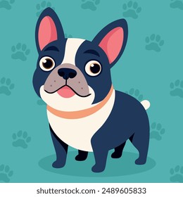 Cute French bulldog vector illustration. Cartoon illustration bulldog dog flat style. Adorable French Bulldog puppy illustration for pet lovers. Bulldog french logo character cartoon design.