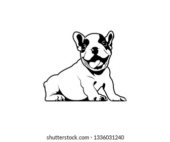 A cute French Bulldog is waiting for food in black and white style. Vector illustration of a cute French Bulldog eagerly waiting for food in black and white style. Playful and endearing design.