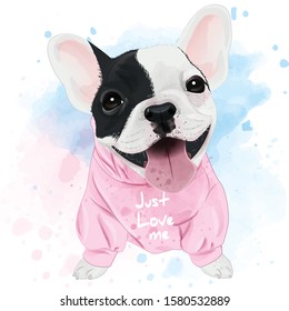 Cute French bulldog watercolor for printing