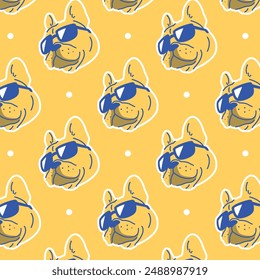 CUTE FRENCH BULLDOG WEARING SUNGLASSES PATTERN DESIGN