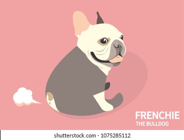 Cute French Bulldog Yoga Fart Style. Cute Frenchie is sitting on the pink floor, exercising with yoga, and then just farting!