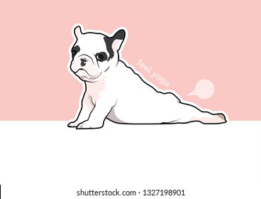 Cute French Bulldog in Yoga Style, designed with flat color style. Minimal art but has various uses. Minimalistic vector illustration of a cute French Bulldog in a yoga pose.