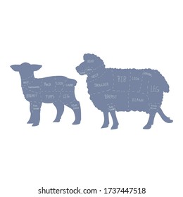 Cute french farmhouse sheep and lamb cut chart silhouette vector clipart. Hand drawn shabby chic style country farm kitchen. Illustration of mutton farm animal livestock ranch graphic. Graphic EPS 10 