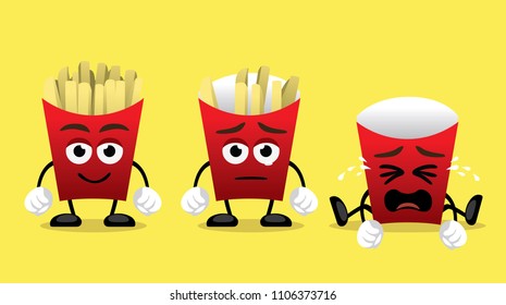 Cute French Fries Cartoon Faces Vector Illustration