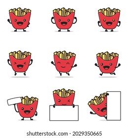 cute french fries cartoon. with happy facial expressions and different poses, isolated on a white background