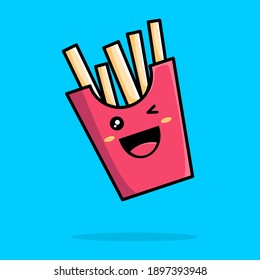 Cute french fries cartoon illustration. Fast food concept