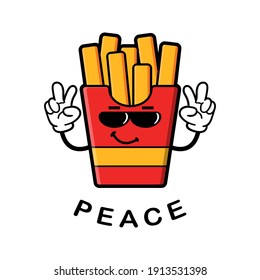 Cute French Fries Cartoon Mascot Character Funny Expression Peace Reveal