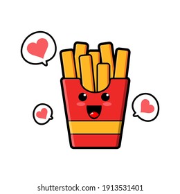 cute french fries cartoon mascot character funny expression fall in love 