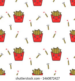 cute french fries cartoon seamless pattern vector.kawaii food cocept