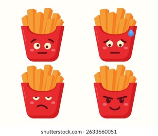 Cute French fries character with different expressions isolated collection