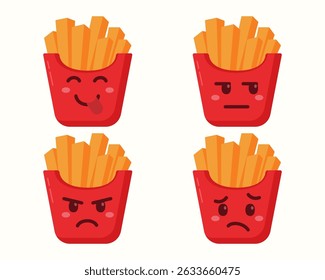 Cute French fries character with different expressions isolated set