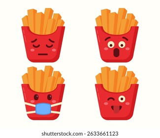 Cute French fries character with different expressions