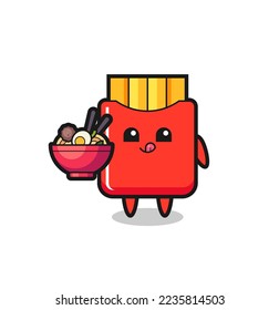 cute french fries character eating noodles , cute style design for t shirt, sticker, logo element