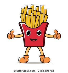 cute french fries character mascot icon, editable vector hand drawn