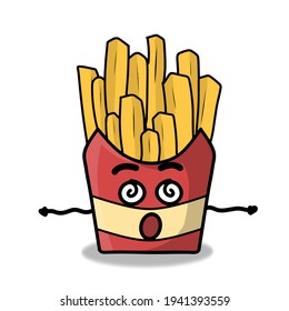 cute french fries character vector template design illustration