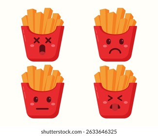 Cute french fries emoticons icons isolated set