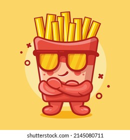 Cute French Fries Food Character Mascot With Cool Expression Isolated Cartoon In Flat Style Design