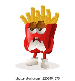 Cute french fries mascot with bored expression. Perfect for food store, small business or e-Commerce, merchandise and sticker, banner promotion, food review blog or vlog channel
