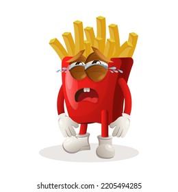 Cute french fries mascot crying. Perfect for food store, small business or e-Commerce, merchandise and sticker, banner promotion, food review blog or vlog channel
