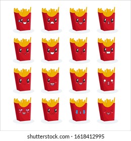 Cute French fries mascot design set Premium Vector