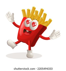 Cute french fries mascot playful and happy. Perfect for food store, small business or e-Commerce, merchandise and sticker, banner promotion, food review blog or vlog channel
