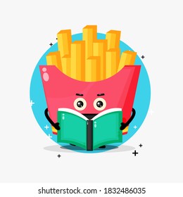 Cute french fries mascot reading a book