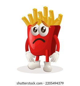 Cute french fries mascot with sad expression. Perfect for food store, small business or e-Commerce, merchandise and sticker, banner promotion, food review blog or vlog channel
