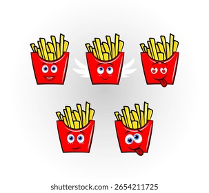 Cute french fries potato mascot with different emotions.