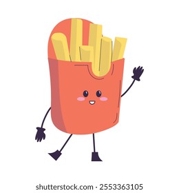 Cute French Fries Product with Smiling Face and Legs Vector Illustration