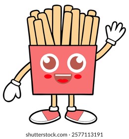 Cute French Fries Product with Smiling Face and Legs, perfect for fast food restaurant menu.