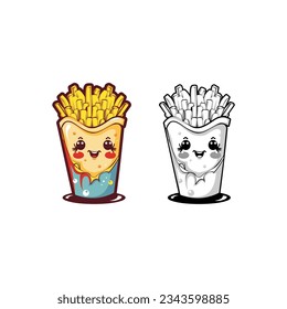 Cute french fries vector illustration. Perfect for logos, mascot logos, illustrations, french fries packaging. There are two options, namely color and line art.