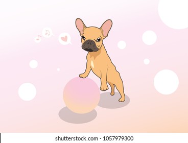 Cute Frenchie and His Ball. A heartwarming scene, a cute Frenchie playing with his ball. This vector image captures the joy and playfulness of this beloved breed.