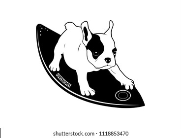 Cute Frenchie and His Surfboard. You can bring him and create him on your product or any you want. It's suitable for use as a logo, symbol, or signage.