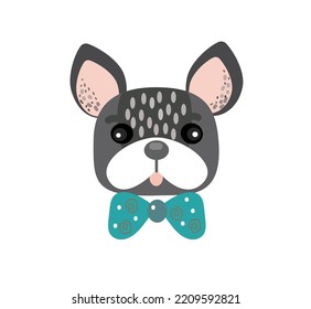 Cute Frenchie Puppy Bulldog Face. Funny Dog Face Vector Cartoon Isolated Illustration.