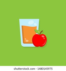 cute fresh apple juice ready to drink.apple must in cartoon style.