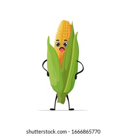 bonito personaje de maíz fresco sabroso mascota vegetal personal alimento saludable concepto de comida aislado ilustración vectorial