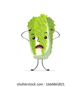 cute fresh green chinese cabbage character holding head tasty mascot vegetable personage healthy food concept vector illustration