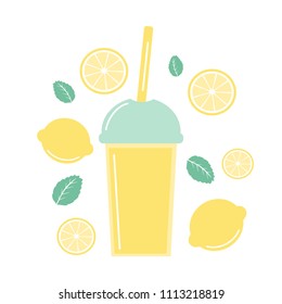 cute fresh lemonade summer set with lemons, mint  and lemon slice