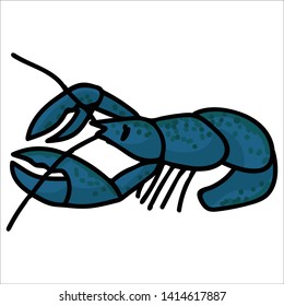 Cute fresh lobster cartoon vector illustration motif set. Hand drawn isolated crustacean elements clipart for marine life blog, clawed animal graphic, shrimp web buttons.