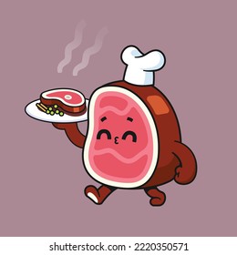 Cute fresh meat chef cooking cartoon vector