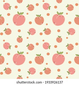 Cute fresh peach fruits seamless pattern with orange dot and soft color background 