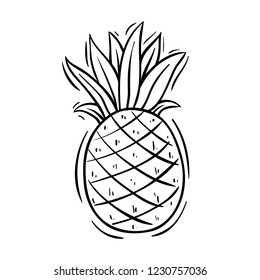 cute fresh pineapple with black and white doodle style