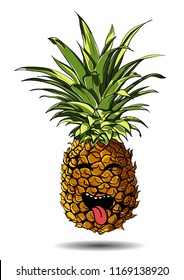 Cute fresh Pineapple cartoon character emotion laughs