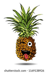 Cute fresh Pineapple cartoon character emotion laughs