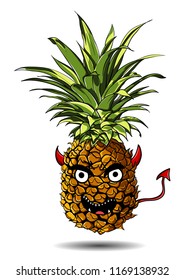 Cute fresh Pineapple cartoon character emotion devil